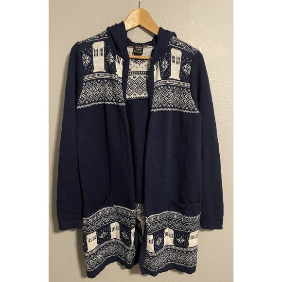 Doctor Who Her Universe Womens Hooded Cardigan Medium Navy Tardis Print FLAW - Picture 1 of 9